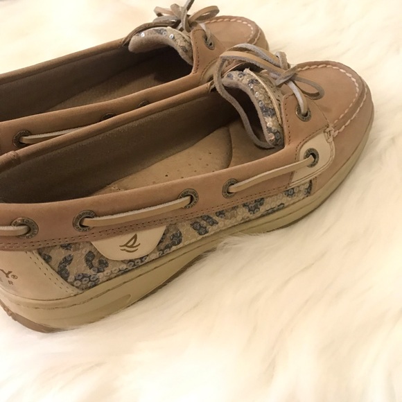 Sperry Shoes - Sperry Top-Sider Tan Boat Shoes Sequin Leopard